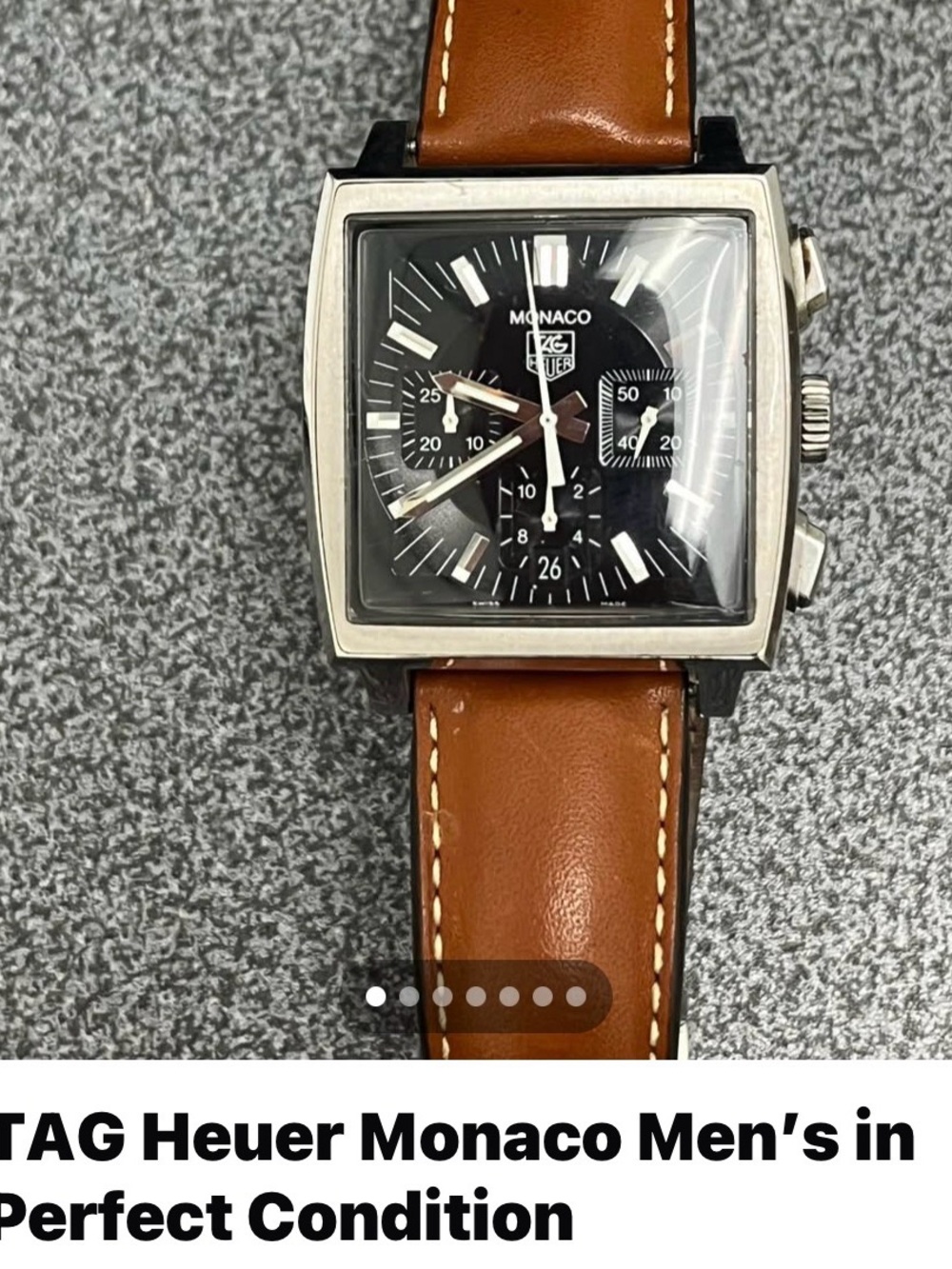Tag Heuer Monaco Men's Black Dial with Brown Leather Strap